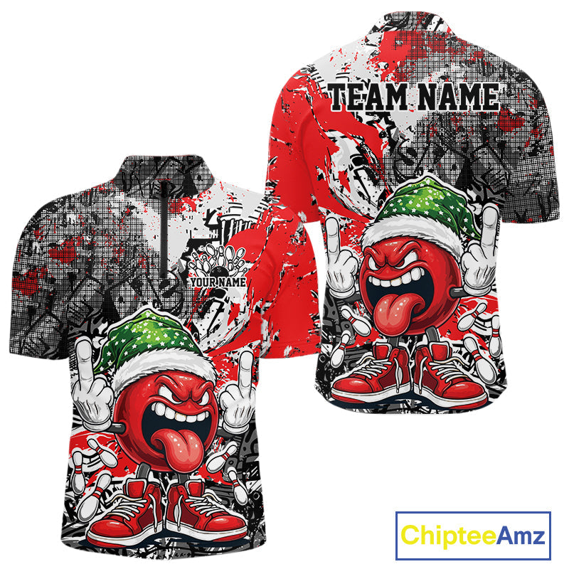 Custom Funny Christmas Bowling Men Quarter-Zip Shirts, Crazy Bowling Ball Xmas Outfit IPHW10129