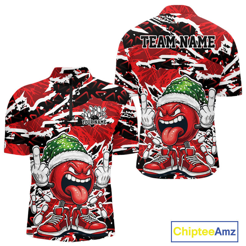 Custom Funny Christmas Bowling Men Quarter-Zip Shirts, Crazy Bowling Ball Xmas Outfit IPHW10131
