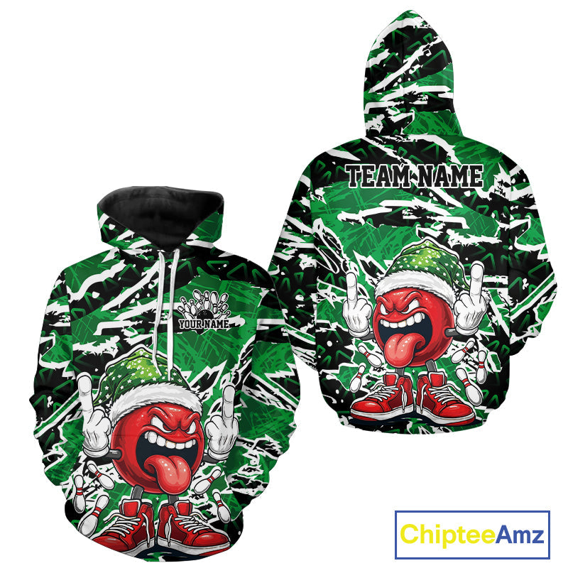 Custom Funny Christmas Bowling Men And Women Hoodie Shirts, Crazy Bowling Ball Xmas Outfit IPHW10132