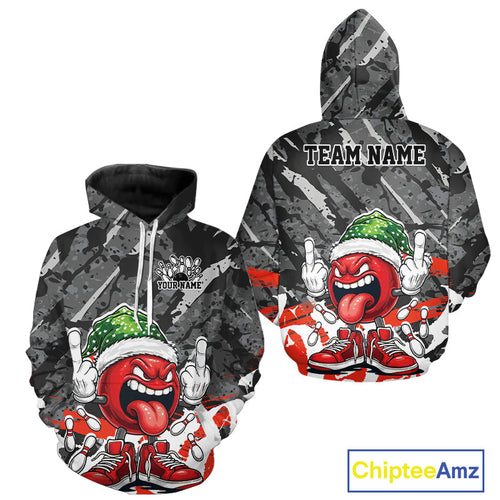 Custom Funny Christmas Bowling Men And Women Hoodie Shirts, Crazy Bowling Ball Xmas Outfit IPHW10134