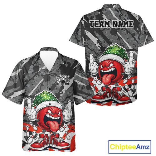 Custom Funny Christmas Bowling Men And Women Hawaiian Shirts, Crazy Bowling Ball Xmas Outfit IPHW10134