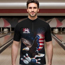 Load image into Gallery viewer, American Flag Eagle Custom Patriotic Bowling Quarter-Zip Shirts For Men, US Bowling League Shirt IPHW8392