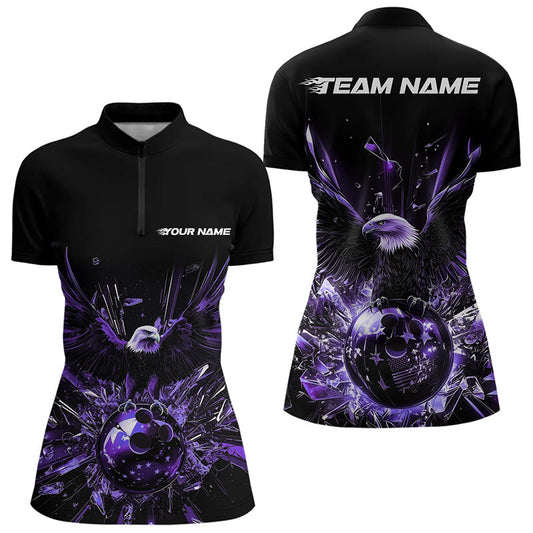 Black And Purple Eagle Break Glass Custom Bowling Quarter-Zip Shirts For Women Team Shirt IPHW8397