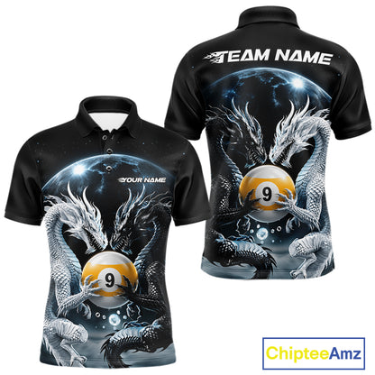 Custom Black And White Dragon 9 Ball Billiard Polo Shirt For Men, Dragon Pool Shirt IPHW11653