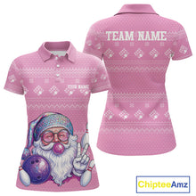Load image into Gallery viewer, Custom Funny Santa Christmas Women Bowling Polo Shirts, Pink Xmas Bowling Team Outfit IPHW10140