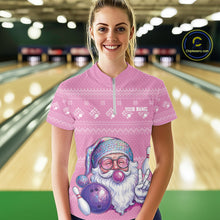 Load image into Gallery viewer, Custom Funny Santa Christmas Women Bowling Quarter-Zip Shirts, Pink Xmas Team Outfit IPHW10140