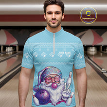 Load image into Gallery viewer, Custom Funny Santa Christmas Men Bowling Quarter-Zip Shirts, Light Blue Xmas Team Outfit IPHW10142
