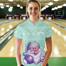 Load image into Gallery viewer, Custom Funny Santa Christmas Women Bowling Quarter-Zip Shirts, Green Xmas Team Outfit IPHW10143