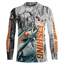 Load image into Gallery viewer, Rainbow Trout Fishing Custom Long Sleeve Fly Fishing Shirts, Gray Camo Trout Fishing Jerseys IPHW6465