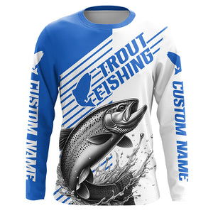 Trout Fishing Customized Name Long Sleeve Tournament Shirts, Lake Trout Fishing Jerseys | Blue IPHW6653