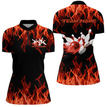 Load image into Gallery viewer, Black And Orange Custom Flame Ladies Bowling Shirts, Bowling Team Shirt Bowling Uniform IPHW7517