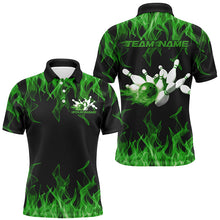 Load image into Gallery viewer, Black And Green Custom Flame Bowling Shirts For Men, Bowling Team Shirt Bowling Uniform Outfit IPHW7519