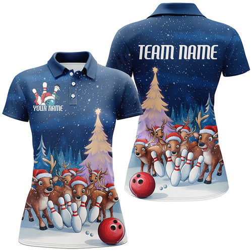 Custom Funny Christmas Reindeer Bowling Shirts For Women, Xmas Bowling Outfit Bowler Gifts IPHW7978