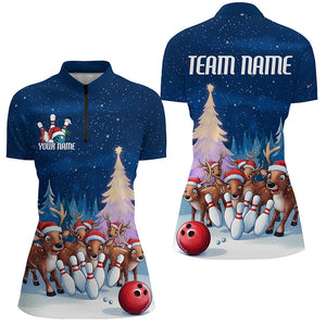 Custom Funny Christmas Reindeer Bowling Shirts For Women, Xmas Bowling Outfit Bowler Gifts IPHW7978