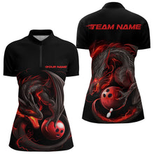 Load image into Gallery viewer, Custom Black And Red Dragon Bowling Womens Quarter-Zip Shirts, Dragon Bowling Team Shirt IPHW8418