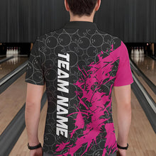 Load image into Gallery viewer, Black And Pink Custom Bowling Tournament Polo Shirts For Men, Bowling Pattern Team Jerseys IPHW8422