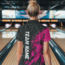 Load image into Gallery viewer, Black And Pink Custom Bowling Tournament Polo Shirts For Women, Bowling Pattern Team Jersey IPHW8422