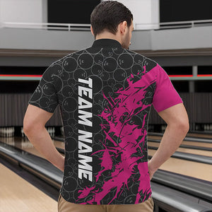 Black And Pink Custom Bowling Tournament Quarter-Zip Shirts For Men, Bowling Pattern Team Jerseys IPHW8422