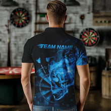 Load image into Gallery viewer, Custom Black And Blue Flame Skull Dart Polo Shirts For Men, Fire Dart Team Shirts IPHW8432