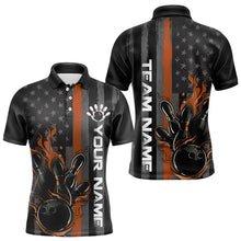 Load image into Gallery viewer, Brown Line American Flag Custom Patriotic Flame Bowling Polo Shirts For Men, US Bowling Shirt IPHW8638