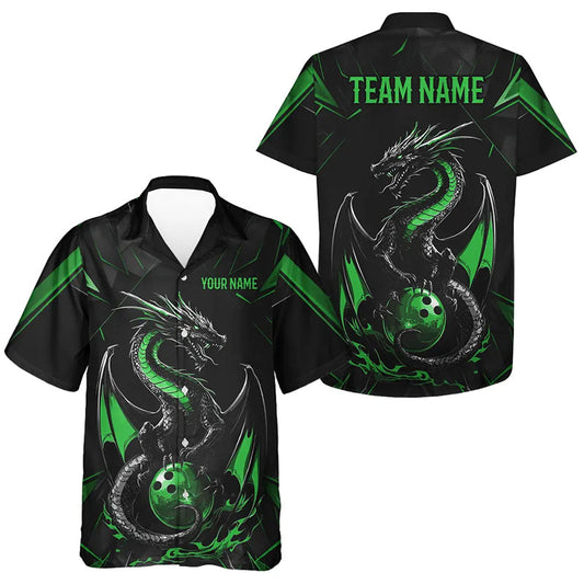 Custom Black And Irish Green Dragon Bowling Hawaiian Shirts For Kid, Bowling Team Uniform IPHW8641
