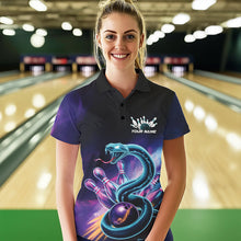 Load image into Gallery viewer, Custom Blue And Purple Galaxy Snake Bowling Polo Shirts For Women, League Team Uniform IPHW8646