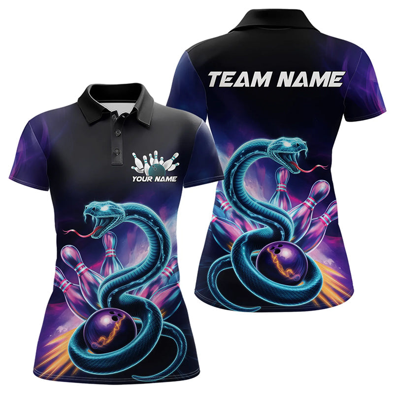 Custom Blue And Purple Galaxy Snake Bowling Polo Shirts For Women, League Team Uniform IPHW8646