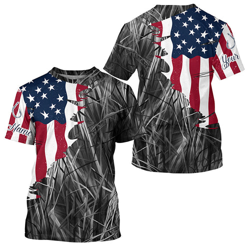 Custom Patriotic Camouflage Long Sleeve Fishing Shirts, Personalized Fishing Jerseys | Gray Camo IPHW6998