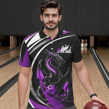 Load image into Gallery viewer, Custom Black And Purple Dragon Bowling Jerseys, Dragon Bowling Team Polo Shirts For Men IPHW8650