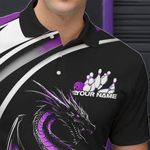 Load image into Gallery viewer, Custom Black And Purple Dragon Bowling Jerseys, Dragon Bowling Team Polo Shirts For Men IPHW8650