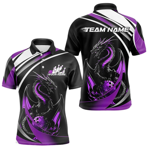 Custom Black And Purple Dragon Bowling Jerseys, Dragon Bowling Team Polo Shirts For Men IPHW8650