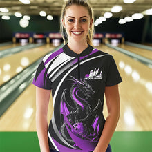 Load image into Gallery viewer, Custom Black And Purple Dragon Bowling Jerseys, Dragon Bowling Team Womens Quarter-Zip Shirts IPHW8650