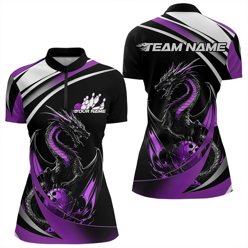 Custom Black And Purple Dragon Bowling Jerseys, Dragon Bowling Team Womens Quarter-Zip Shirts IPHW8650
