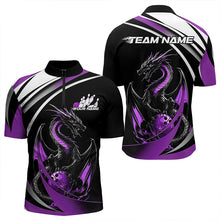 Load image into Gallery viewer, Custom Black And Purple Dragon Bowling Jerseys, Dragon Bowling Team Quarter-Zip Shirts For Men IPHW8650