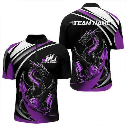 Custom Black And Purple Dragon Bowling Jerseys, Dragon Bowling Team Quarter-Zip Shirts For Men IPHW8650