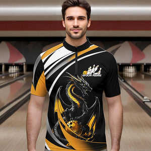 Custom Black And Gold Dragon Bowling Jerseys, Dragon Bowling Team Quarter-Zip Shirts For Men IPHW8651