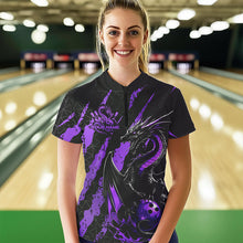 Load image into Gallery viewer, Custom Black And Purple Dragon Bowling Team Womens Quarter-Zip Shirt, Dragon Bowling Jersey IPHW8926