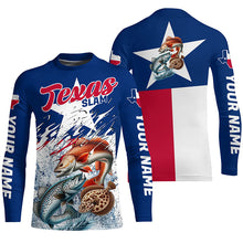 Load image into Gallery viewer, Redfish Trout Flounder Texas Slam Custom Long Sleeve Fishing Shirts, Texas Flag Fishing Shirts IPHW7004