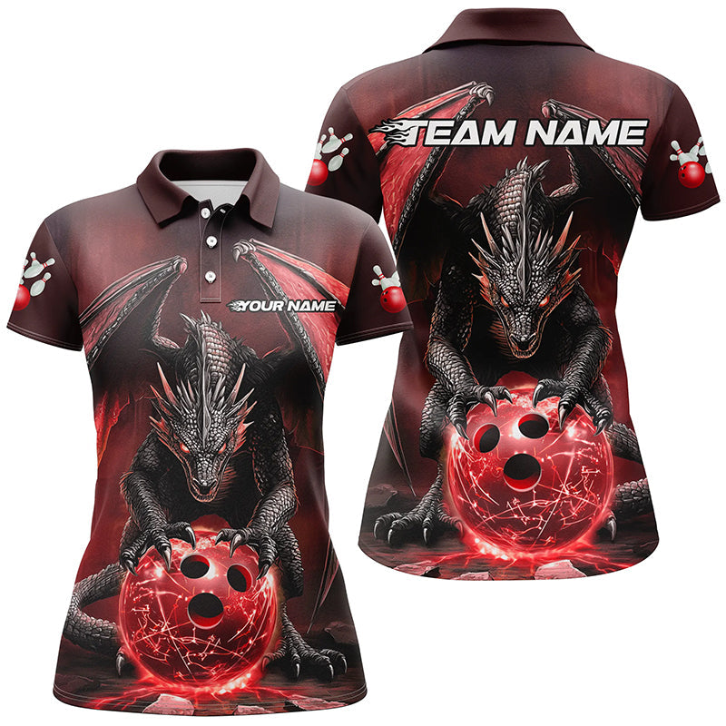 Custom Red Dragon Bowling Team Shirts For Women, Bowling Tournament Bowler Uniform Outfits IPHW7988