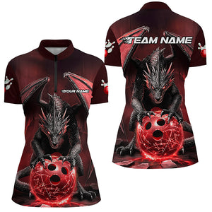 Custom Red Dragon Bowling Team Shirts For Women, Bowling Tournament Bowler Uniform Outfits IPHW7988