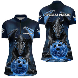 Custom Blue Dragon Bowling Team Shirts For Women, Bowling Tournament Bowler Uniform Outfits IPHW7989