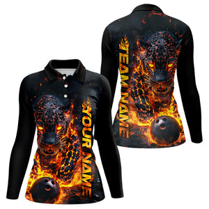 Custom Flaming Leopard Bowling Shirts For Women, Fire Bowling Team Shirt Bowler Uniform IPHW7999