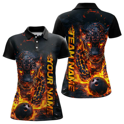 Custom Flaming Leopard Bowling Shirts For Women, Fire Bowling Team Shirt Bowler Uniform IPHW7999