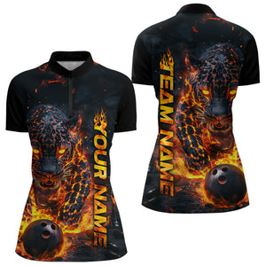 Custom Flaming Leopard Bowling Shirts For Women, Fire Bowling Team Shirt Bowler Uniform IPHW7999