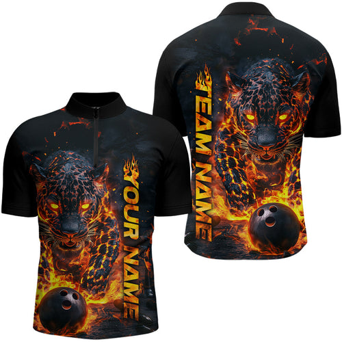 Custom Flaming Leopard Bowling Shirts For Men, Fire Bowling Team Shirt Bowler Uniform IPHW7999