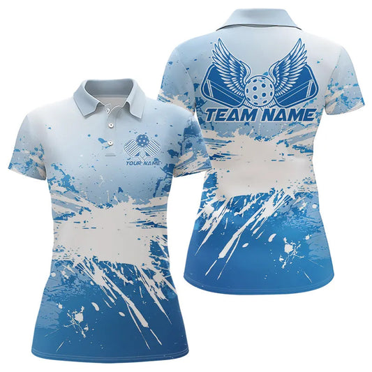 Custom Blue Pickleball Wings Pickleball Team Polo Shirts For Women, Outdoor Pickleball Jerseys IPHW8202