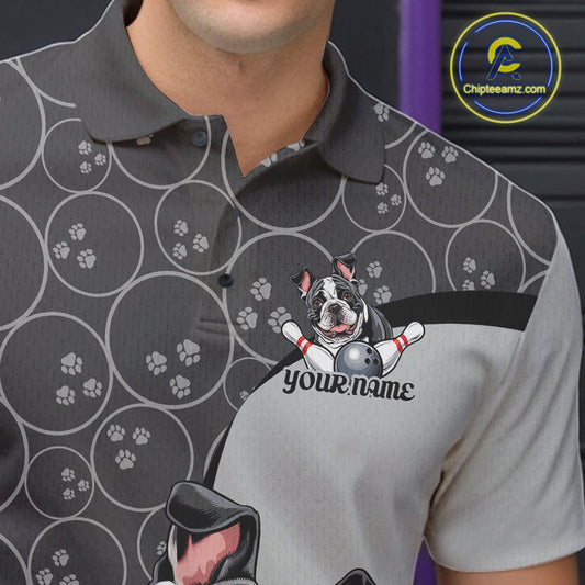 Custom Cute Funny French Bulldog Bowling Men Polo Shirts, Dog Lovers Bowling Shirt IPHW10286