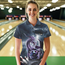 Load image into Gallery viewer, Custom Thunder Lightning Purple Dragon Bowling Polo Shirts For Women, Bowling Team Uniform IPHW8676