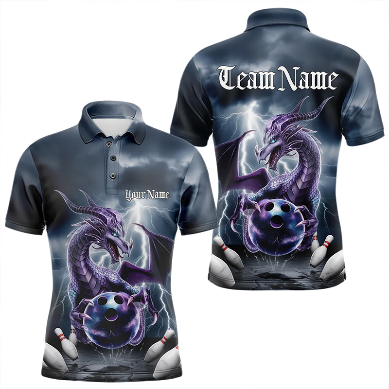Custom Thunder Lightning Purple Dragon Bowling Polo Shirts For Men, Bowling Team Uniform IPHW8676
