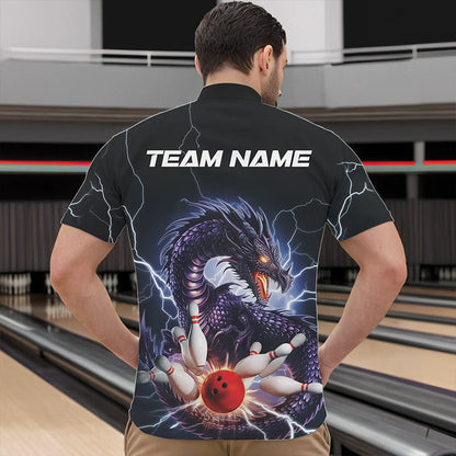 Custom Thunder Lightning Dragon Bowling Quarter-Zip Shirts For Men, Dragon Bowling League Shirt IPHW8677